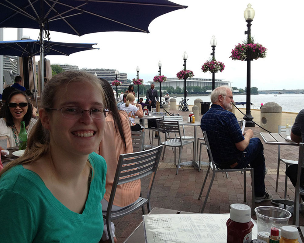 Me at a restaurant along the river
